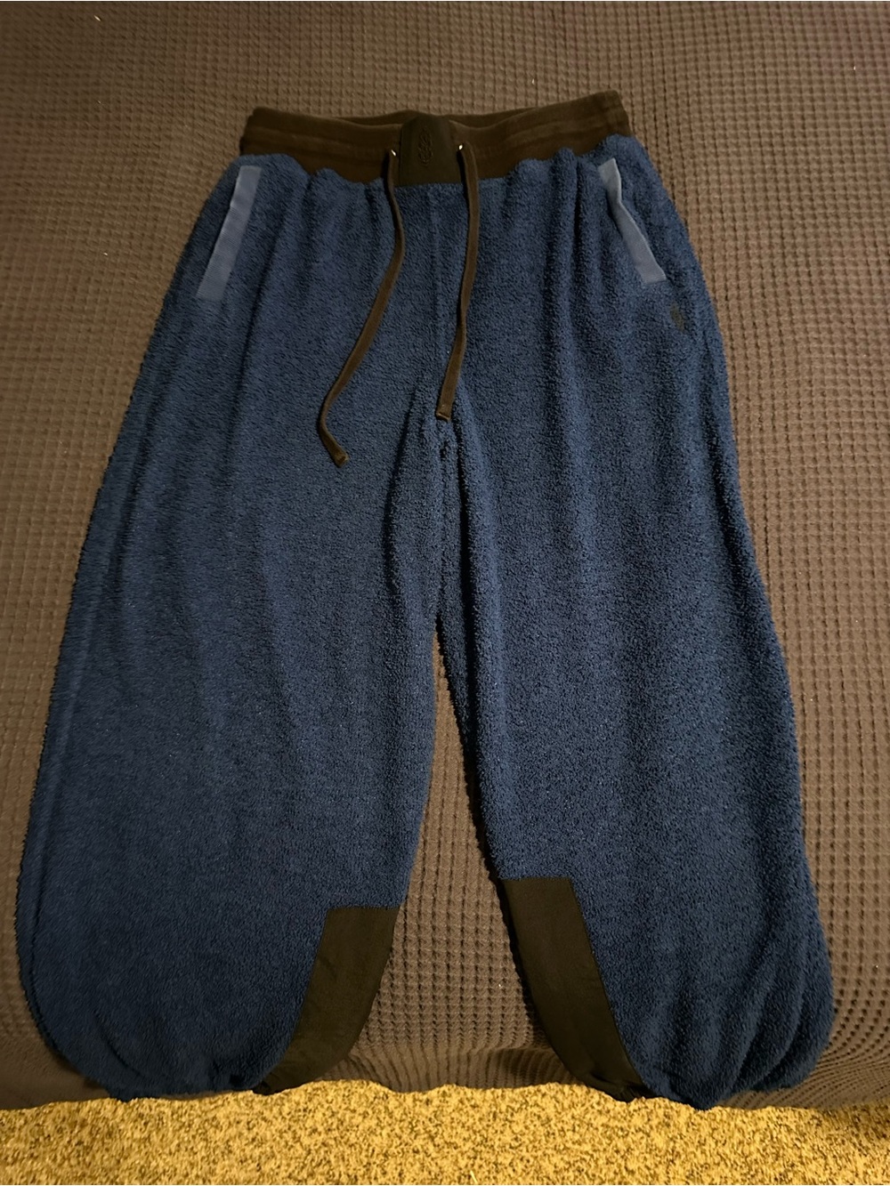 Free People Navy Blue Plush Joggers with Black Accents